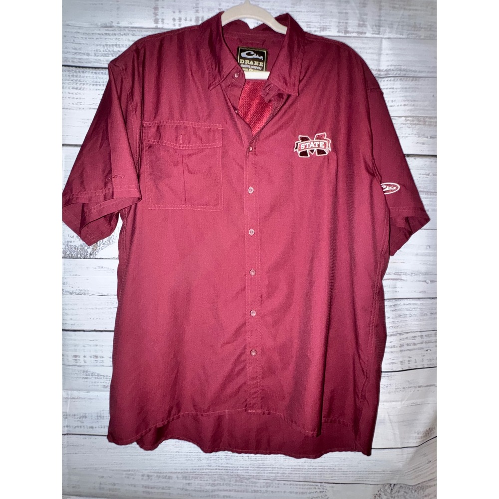 Drake Waterfowl Mississippi State MSU Fishing Shirt Mens Medium Maroon SD7000